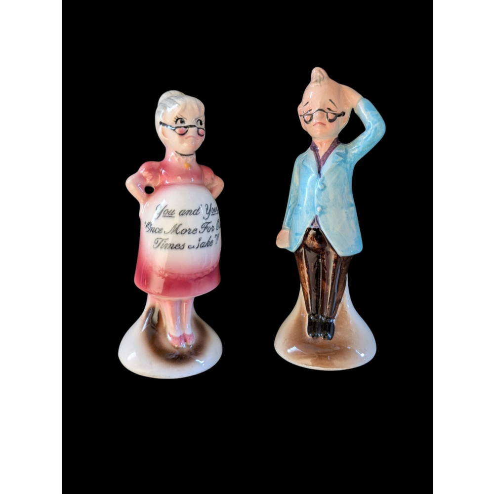 Vintage Pregnant Lady And Old Man Funny Enesco Salt And Pepper Shakers
